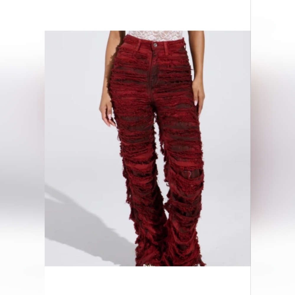 Aphrodite Burgundy Fringe Pants